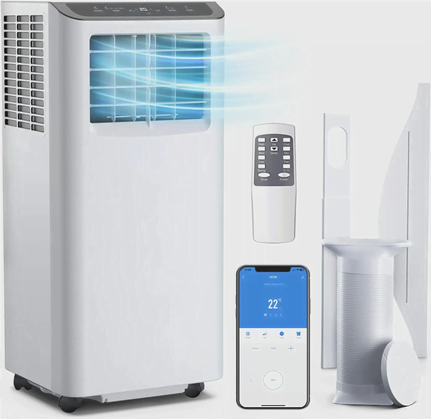 Портативный кондиционер Breeze для комнаты 10000 BTU 450 кв. футов, Умный портативный кондиционер с вентилятором, влагоотделитель